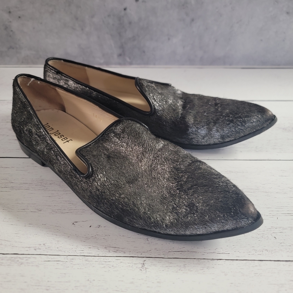 Jon Josef, Women's Pewter/Grey Haircalf, Pointy-toe Smoking Loafer, 81/2M